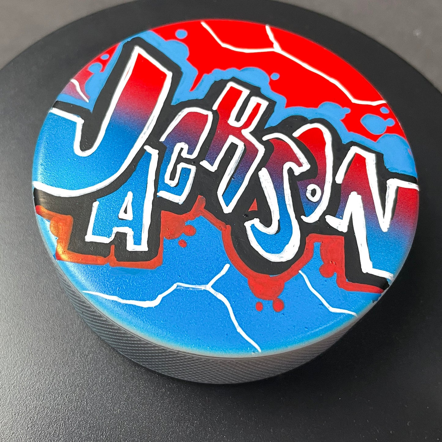 Personalized Hockey Puck with Name in Graffiti