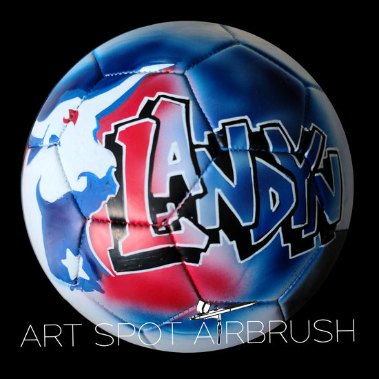 Personalized soccer ball with a name and steer painted in custom airbrush graffiti
