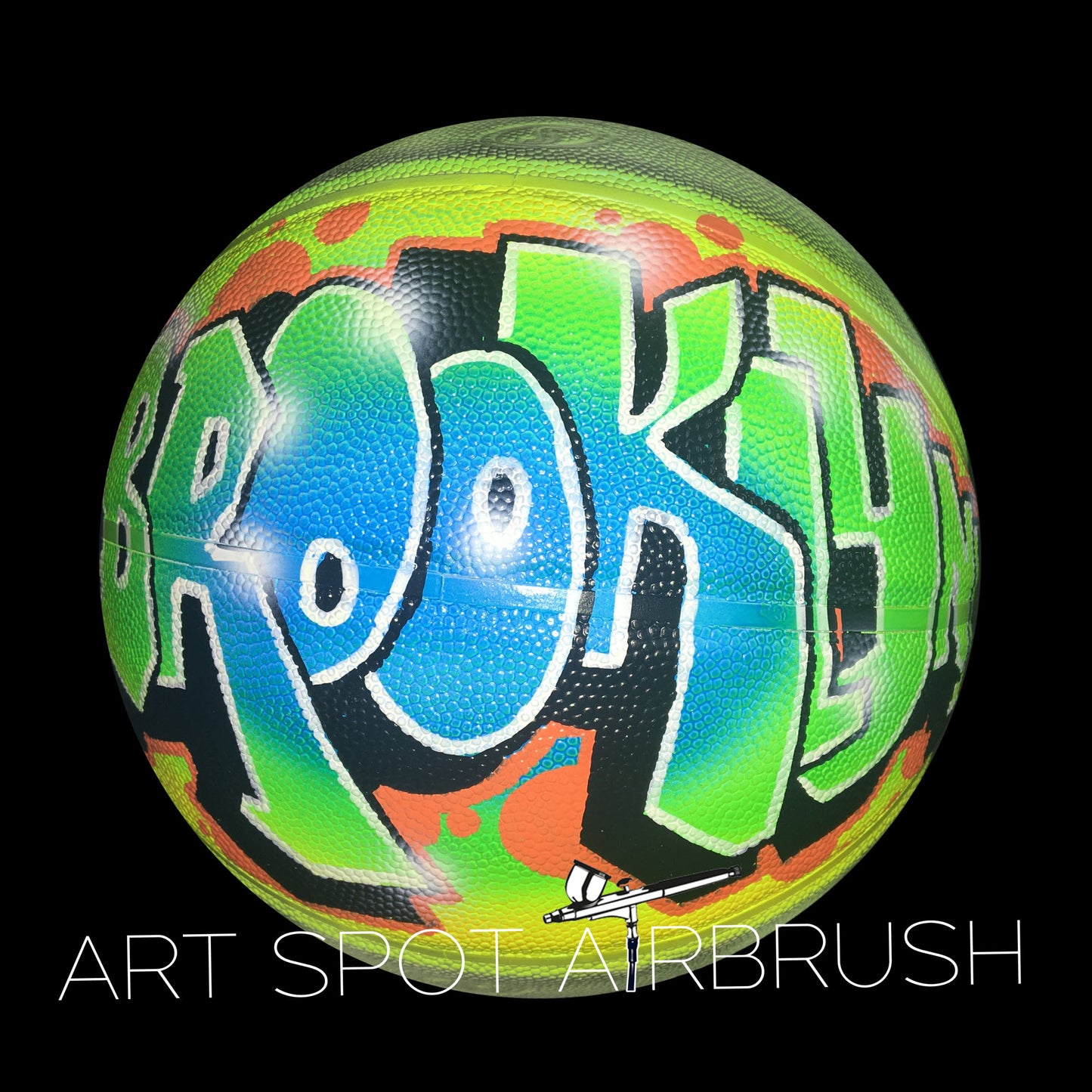 Personalized Basketball with a Name Painted in Custom Airbrush Graffiti
