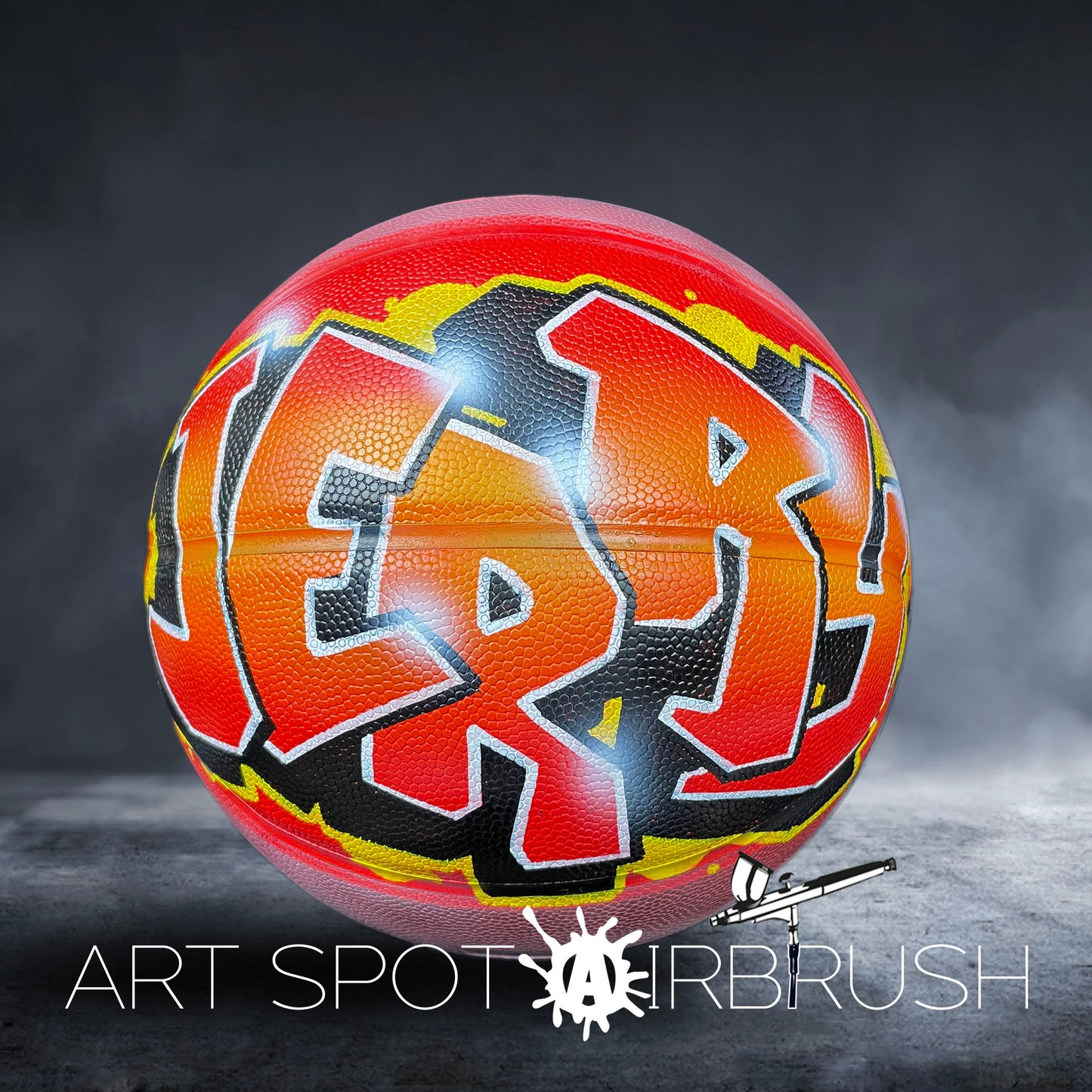 Personalized Basketball with a Name Painted in Custom Airbrush Graffiti
